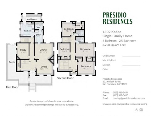 A floor plan for a single family home with 4 bedrooms and 2.5 bathrooms.